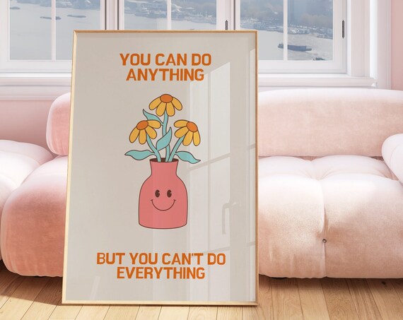 Retro Inspirational Quote Print Cute Motivational Poster Minimalistic Floral Wall Art Prints Typography Print Retro Style Wall Art