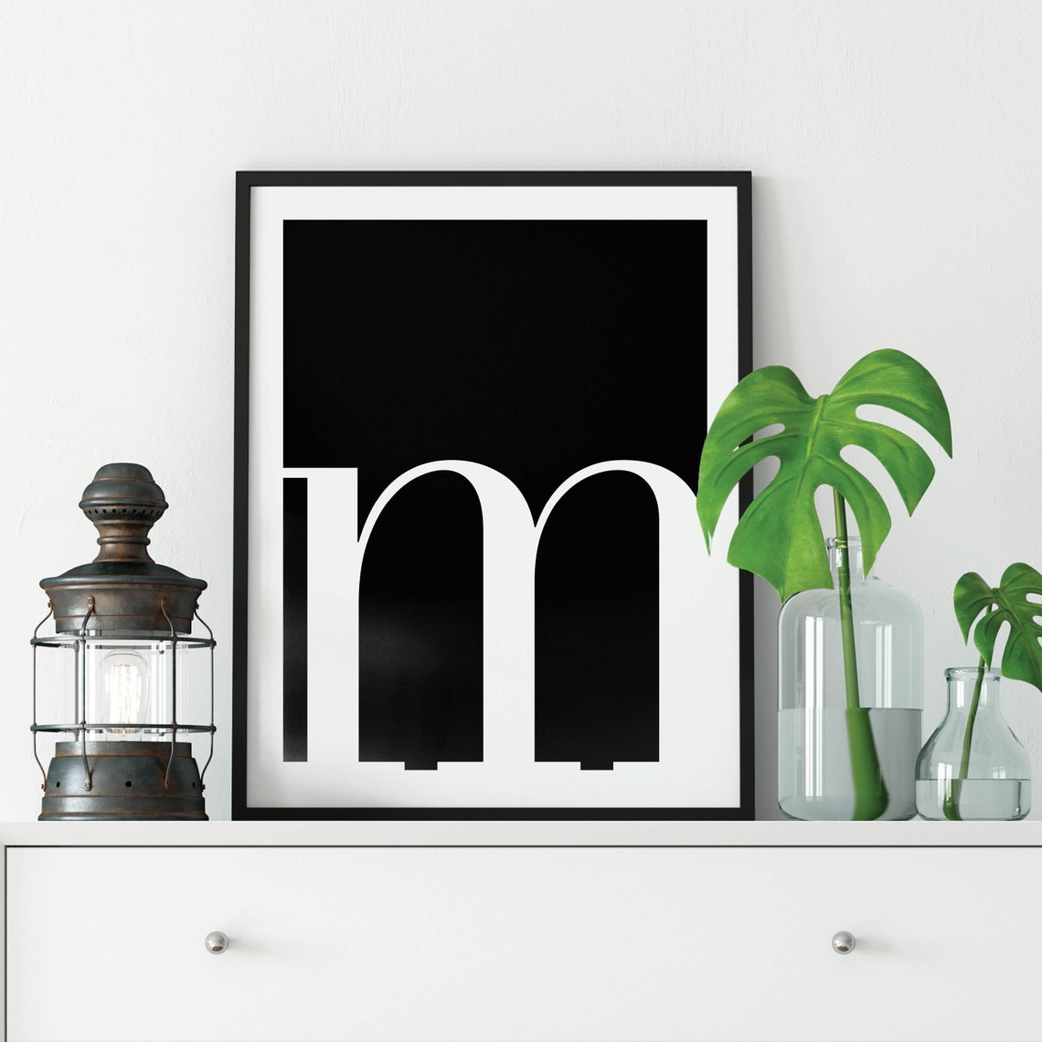 Lowercase Letter M Monogram Poster Black and White Nursery Decor - Image 3