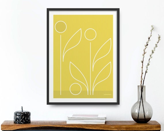 Minimalist Floral Art Print Yellow Flower Wall Art Geometric Floral Art Minimalist Wall Art Nature Inspired Art Minimalist Decor