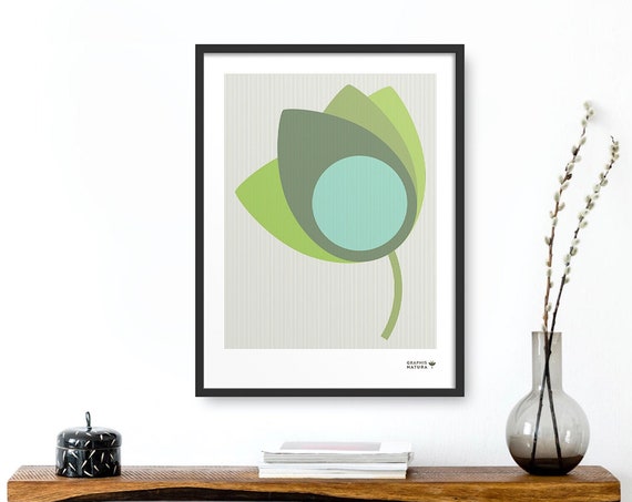 Geometric Flower Art Blue Green Floral Print Modern Flower Art Modern Botanical Print Minimalist Floral Wall Art Minimalist Decor
