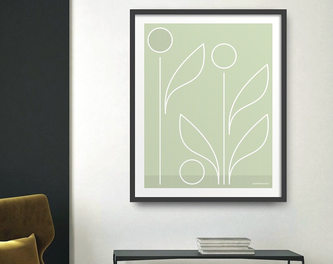 Sage Green Botanical Line Poster White Floral Minimal Artwork - Image 4