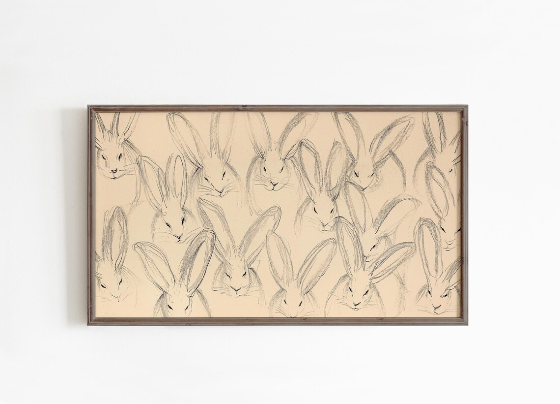 Bunnies Sketch Abstract Textured Rabbits Art Print - Image 2