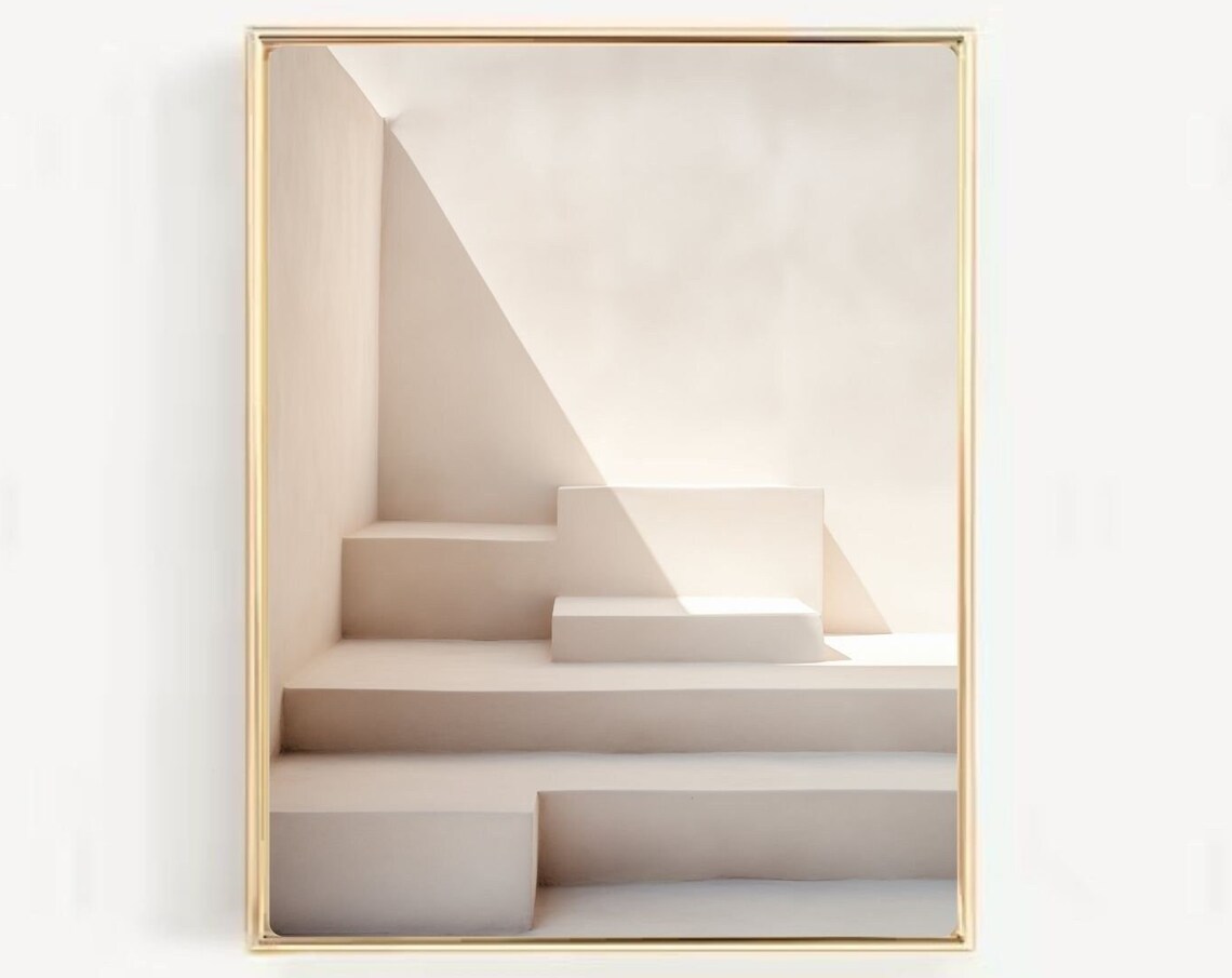 Minimalist Beige Staircase Photography Poster with Soft Shadows - Image 3