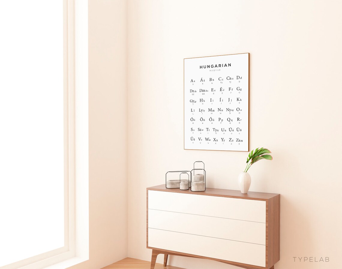 Hungarian Alphabet Art Magyar Poster, Black White - Image 2