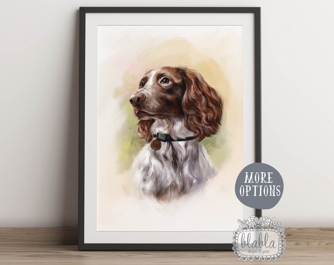Custom Watercolour Spaniel Dog Pet Portrait Memorial Keepsake Print
