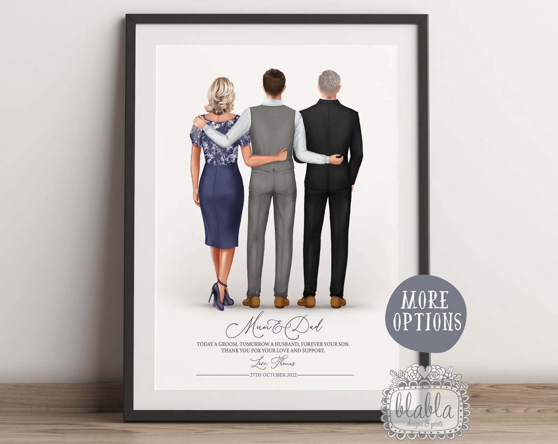 Personalised Parents Of The Groom Gift Custom Groom And Parents Portrait Art Mother Of The Groom Custom Mother Of The Groom Card