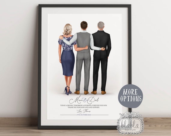 Personalised Parents Of The Groom Gift Custom Groom And Parents Portrait Art Mother Of The Groom Custom Mother Of The Groom Card