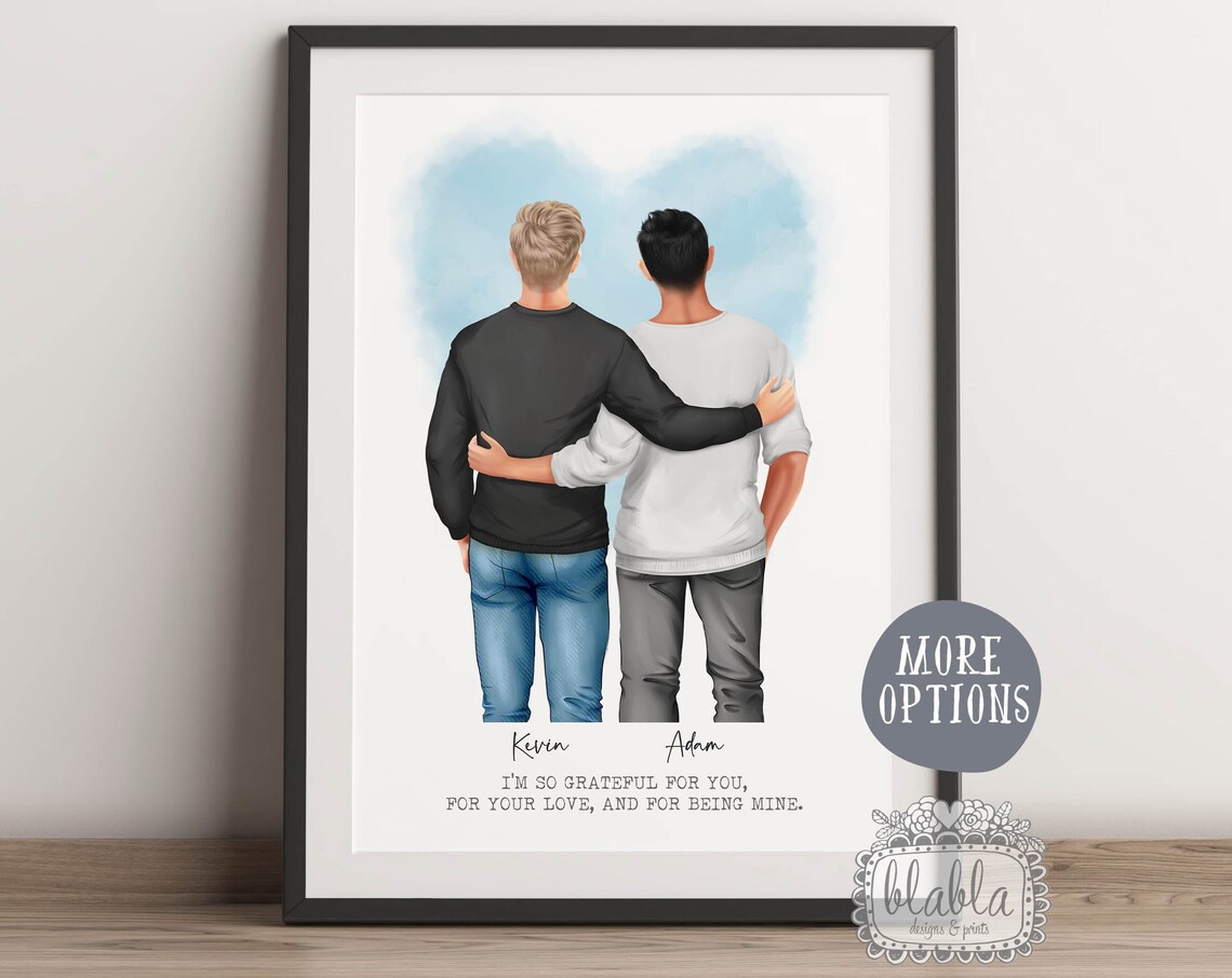 I Am So Grateful For You Gay Couple Embrace Heart Keepsake Print