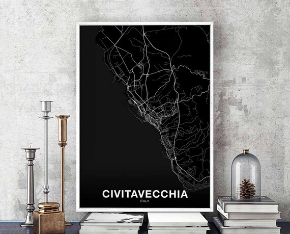 Civitavecchia Italy Map Poster Black White Hometown City Print Modern Home Decor Office Decoration Wall Art Dorm Bedroom Gift