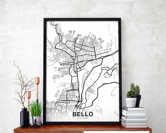 Bello Colombia Map Poster Black White Hometown City Print Modern Home Decor Office Decoration Wall Art Dorm Bedroom Gift