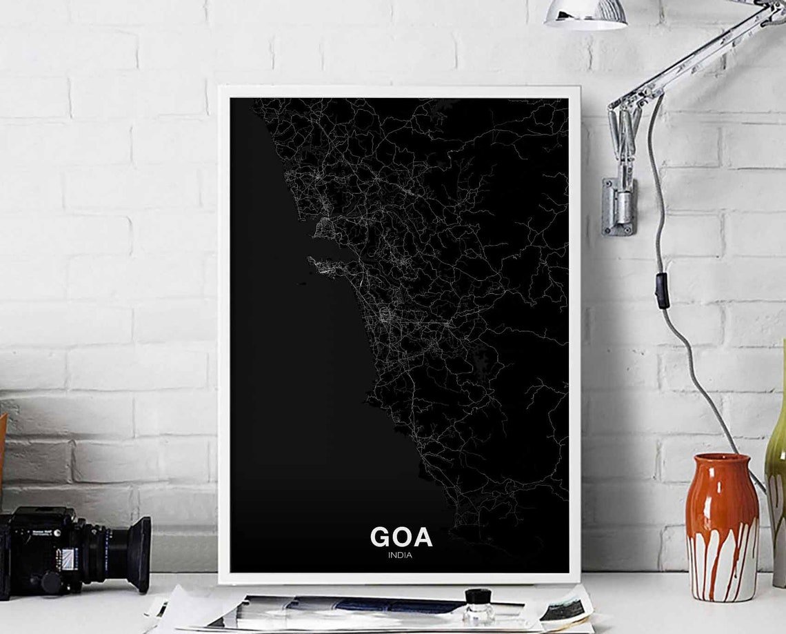 Goa India Region Map Black White Modern Coastal Minimalist Poster