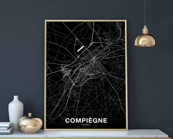 Compiegne France Map Poster Black White Hometown City Print Modern Home Decor Office Decoration Wall Art Dorm Bedroom Gift