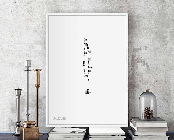 Maldives Minimal Dots Retro Map Poster Black White Wall Decor Design Modern Swiss Scandinavian Nordic Housewarming Travel