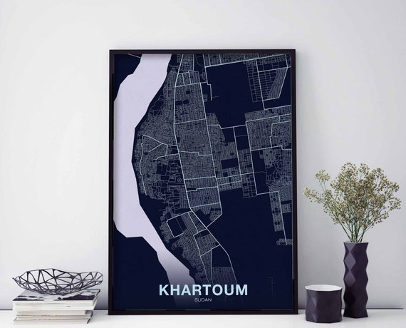 Khartoum Sudan Night Blue Poster Black White Hometown City Print Modern Home Decor Office Decoration Wall Art Dorm Bedroom Gift