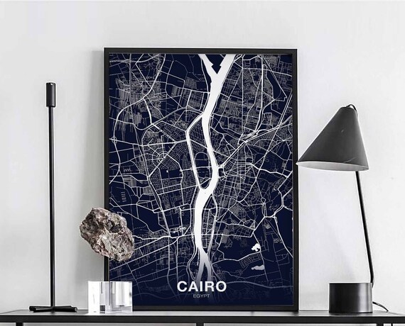 Cairo Egypt Poster Map Night Blue Hometown City Print Modern Home Decor Office Decoration Wall Art Dorm Bedroom Gift