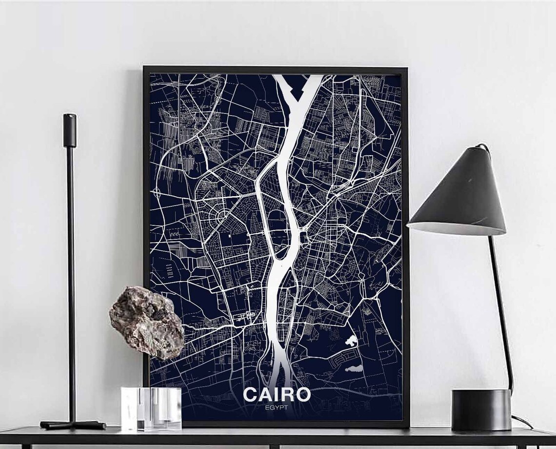 Cairo Egypt Poster Map Night Blue Hometown City Print Modern Home Decor Office Decoration Wall Art Dorm Bedroom Gift