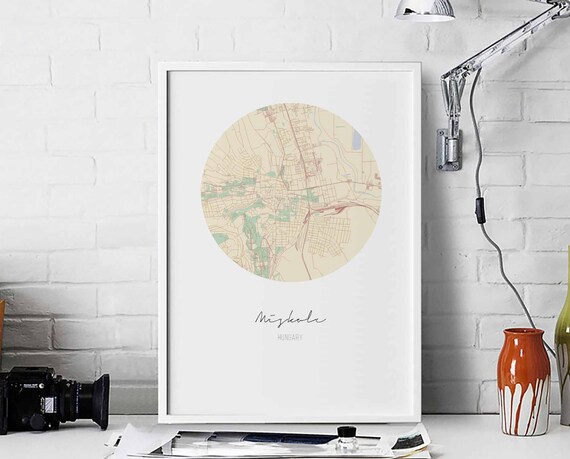 Miskolc Hungary Round City Map Minimalist Modern Cream Home Poster