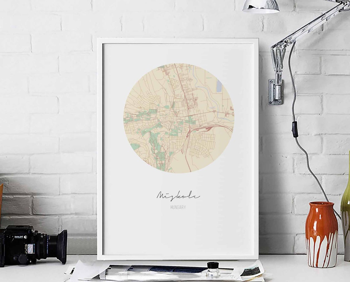Miskolc Hungary Round City Map Minimalist Modern Cream Home Poster