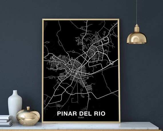 Pinar Del Rio Map Poster Black White Hometown City Print Modern Home Decor Office Decoration Wall Art Dorm Bedroom Gift