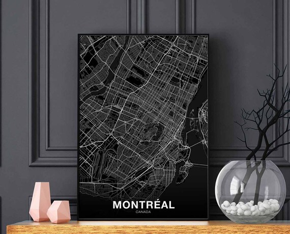 Montreal Canada Map Poster Black White Hometown City Print Modern Home Decor Office Decoration Wall Art Dorm Bedroom Gift