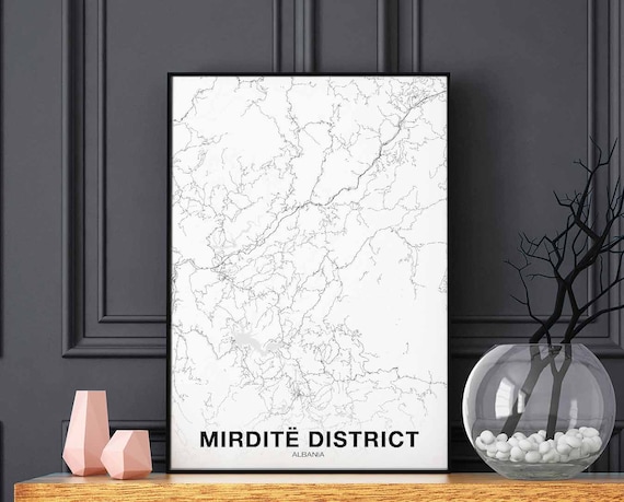 Mirdite District Albania Map Poster Hometown City Print Modern Home Decor Office Decoration Wall Art Dorm Bedroom Gift