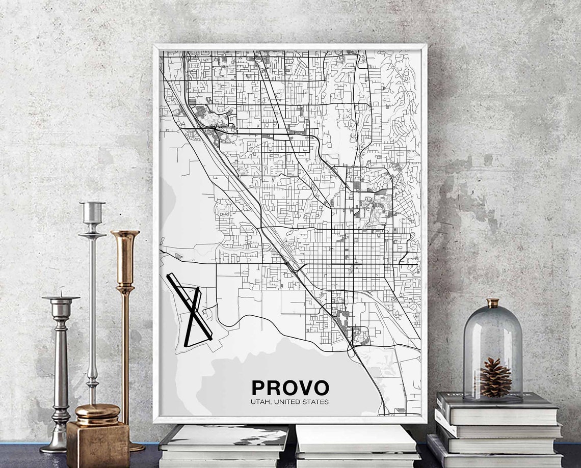 Provo Utah Minimalist Street Map Black White Modern Art Print