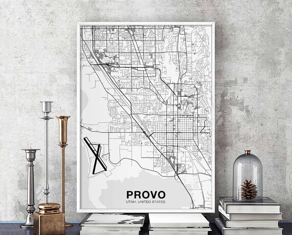 Provo Utah Ut Usa Map Poster Black White Hometown City Print Modern Home Decor Office Decoration Wall Art Dorm Bedroom Gift