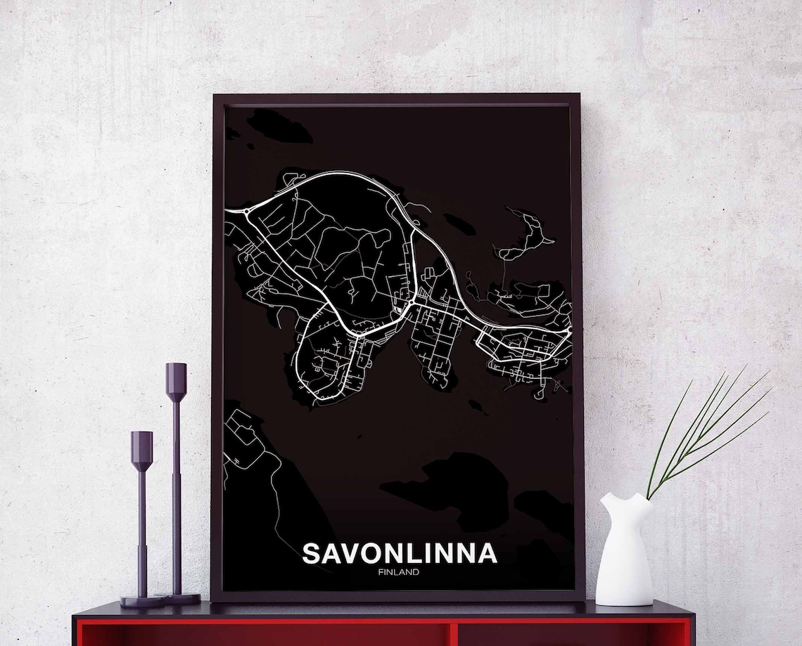 Savonlinna Finland Map Poster, Modern Home Decor