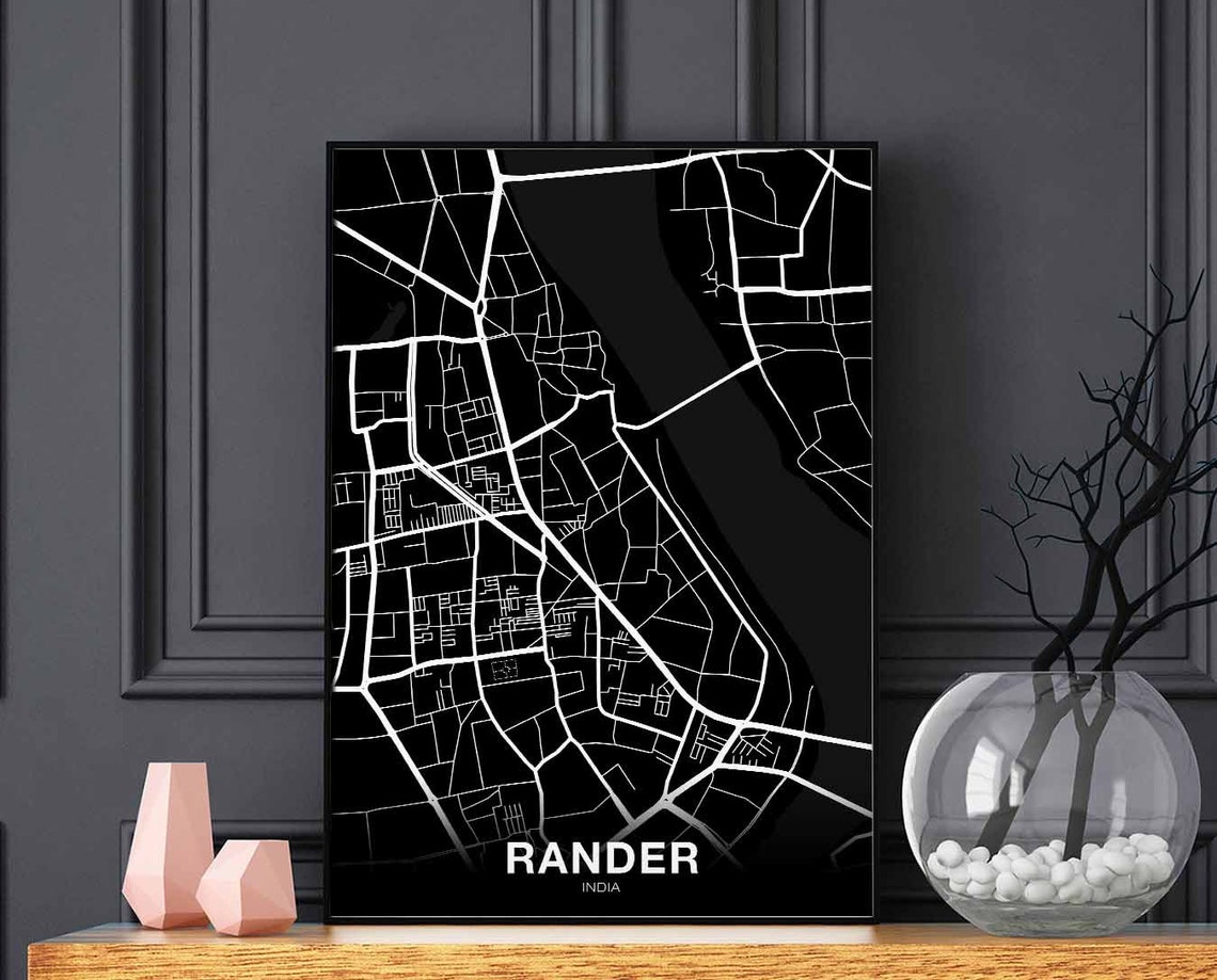 Rander India City Map Black White Modern Graphic Minimalist Poster