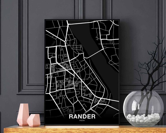 Rander India Map Poster Black White Hometown City Print Modern Home Decor Office Decoration Wall Art Dorm Bedroom Gift