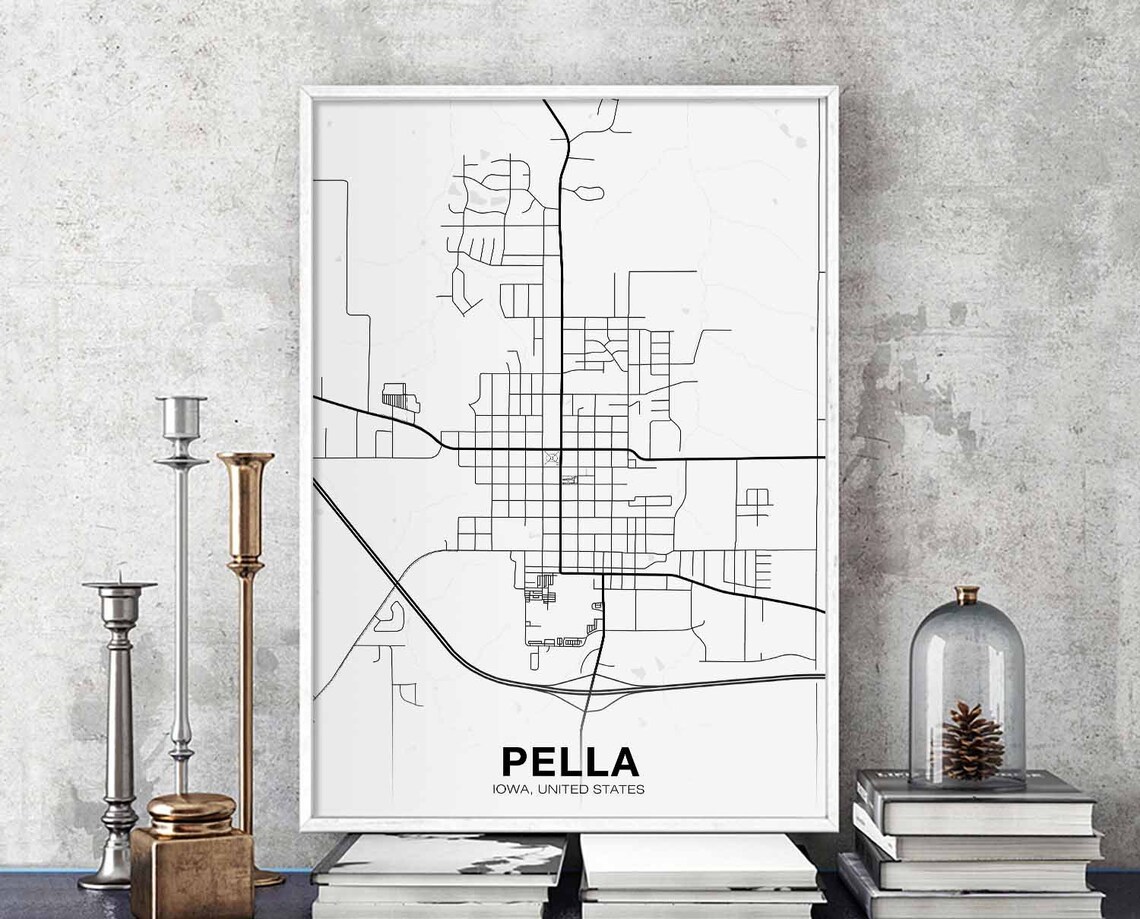 Pella Iowa USA Map Poster, Modern Home Decor