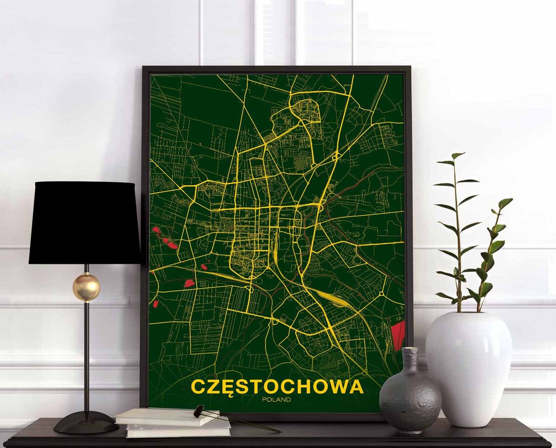 Czestochowa Poland Map Poster, Modern Home Decor
