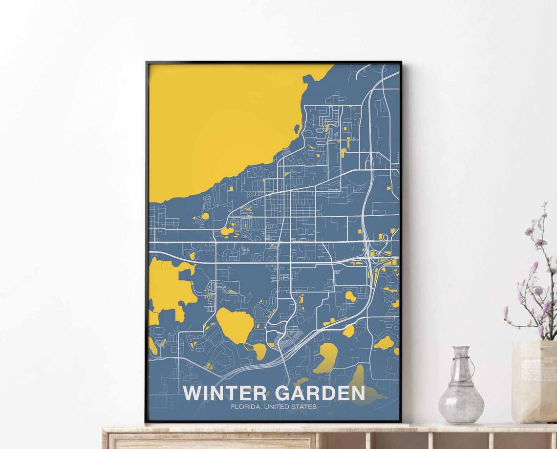 Winter Garden Florida USA Map Poster, Scandinavian
