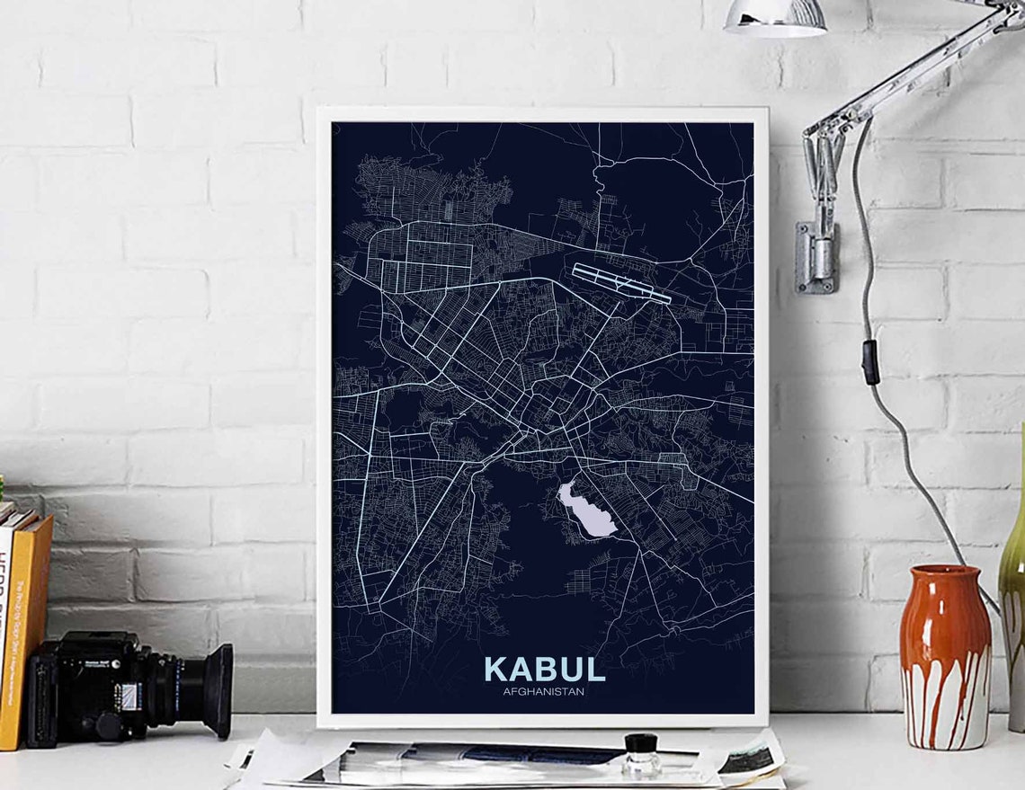Kabul Afghanistan Navy Blue Minimalist City Map Poster Home Decor
