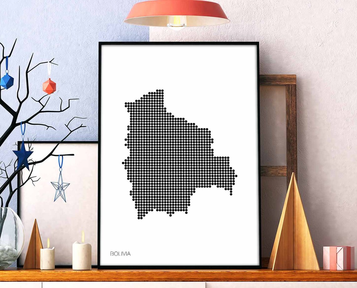 Bolivia Minimal Dots Retro Map Poster, Travel Poster