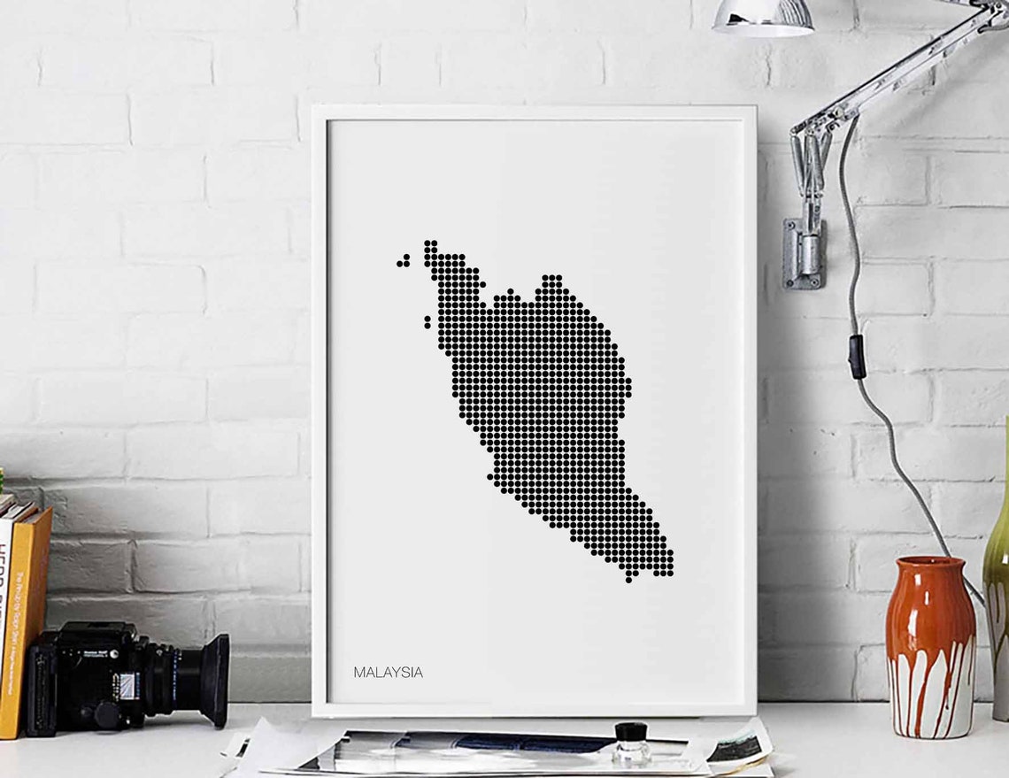 Malaysia Minimalist Black Dot Country Map Modern Retro Wall Art