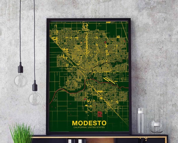 Modesto Ca Usa Poster Color Hometown City Print Modern Home Decor Office Decoration Wall Art Dorm Bedroom Gift