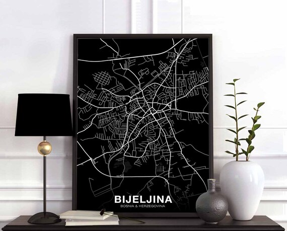 Bijeljina Bosnia Herzegovina Map Poster Black White Hometown City Print Modern Home Decor Office Decoration Wall Art Dorm Bedroom Gift