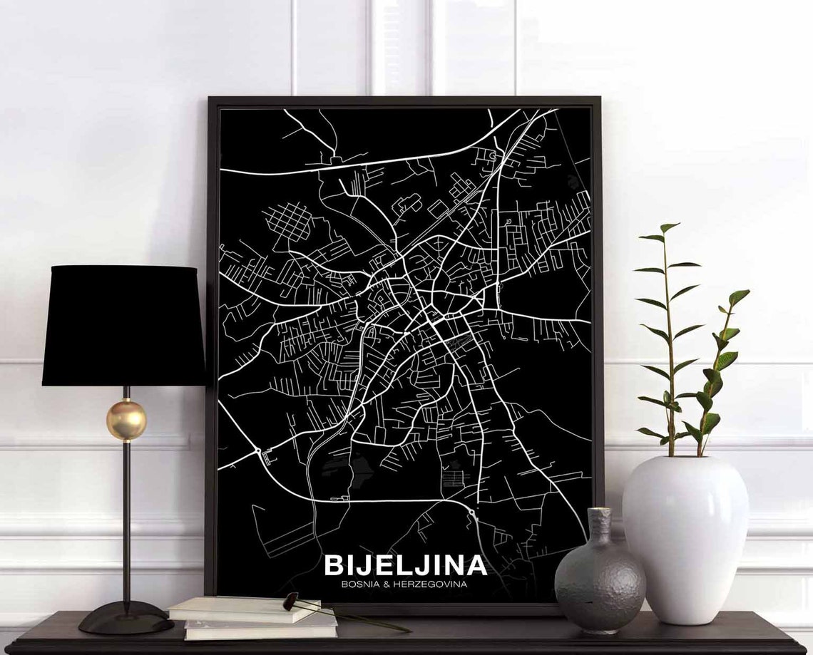 Bijeljina Bosnia Herzegovina City Map White on Black Modern Poster