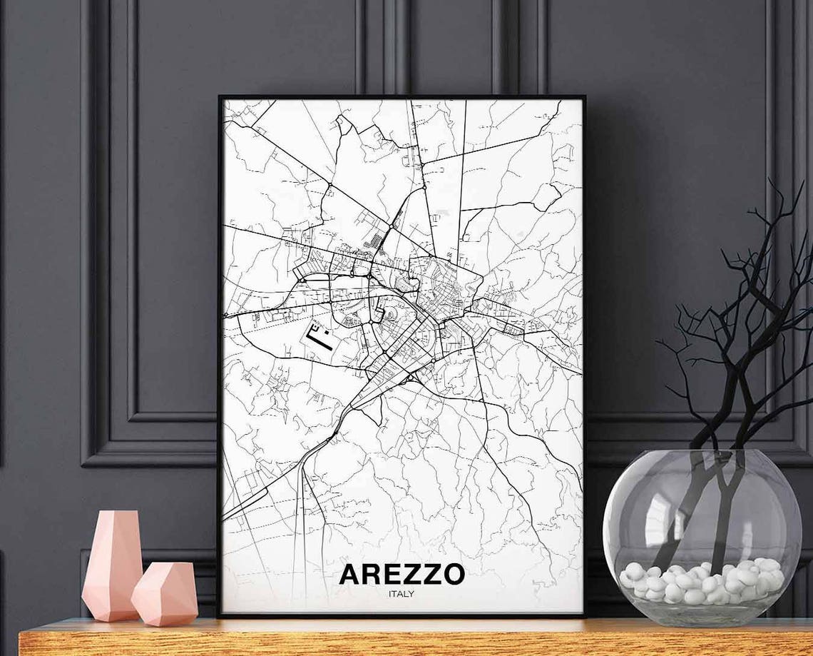 Arezzo Italy Street Map Minimalist White City Poster Modern Decor