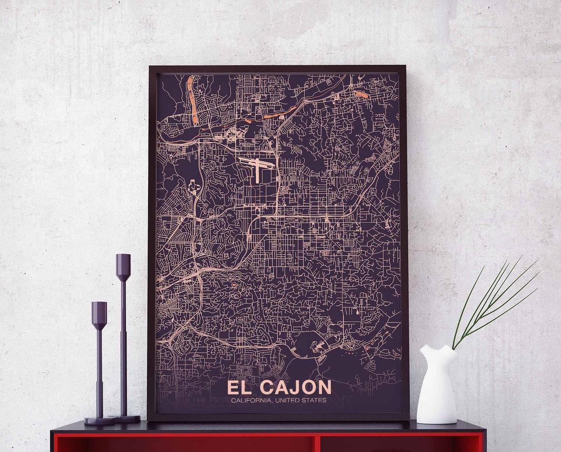 El Cajon California Dark Navy City Street Map Minimalist Poster
