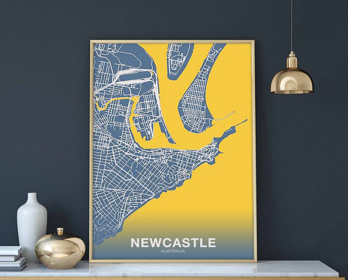 Newcastle Australia Map Poster, Modern Home Decor