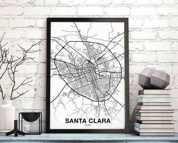 Santa Clara Cuba Street Map Black and White Modern City Poster Art