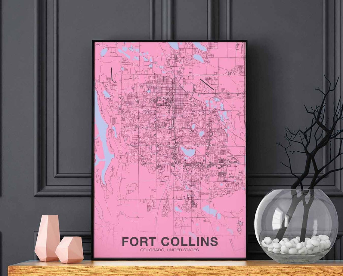Fort Collins Colorado USA City Map Pink Minimalist Art Poster