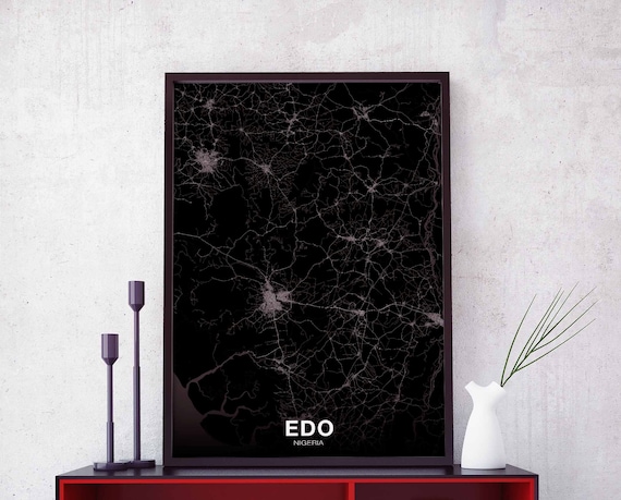 Edo Nigeria Map Poster Black White Hometown City Print Modern Home Decor Office Decoration Wall Art Dorm Bedroom Gift