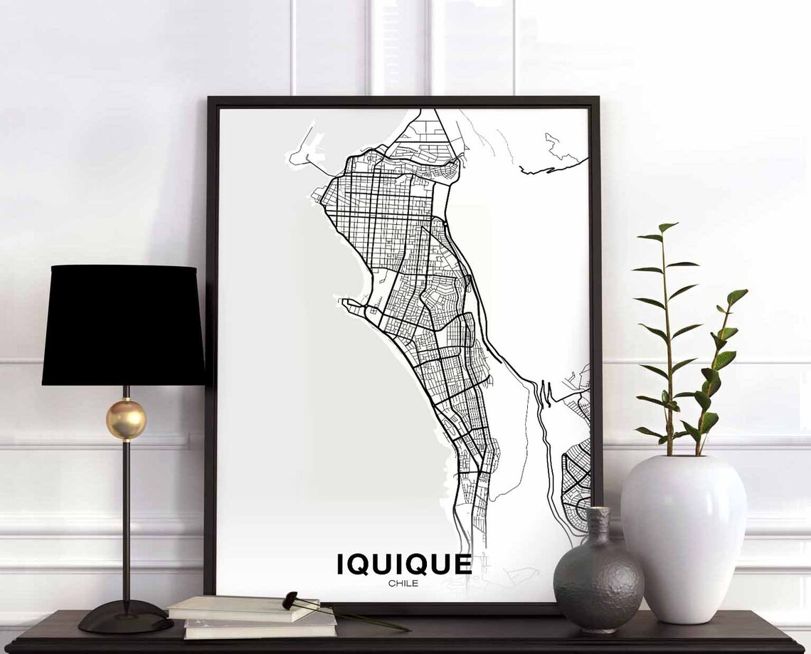 Iquique Chile Map Poster, Black White Travel Print
