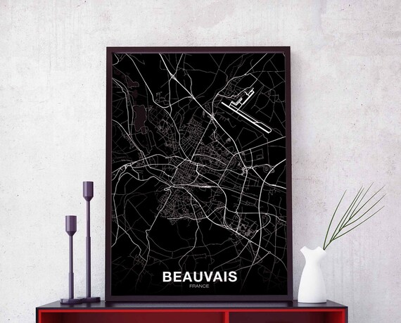 Beauvais France Map Poster Black White Hometown City Print Modern Home Decor Office Decoration Wall Art Dorm Bedroom Gift