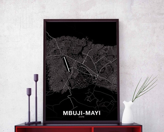 Mbujimayi Zaire Map Poster Black White Hometown City Print Modern Home Decor Office Decoration Wall Art Dorm Bedroom Gift