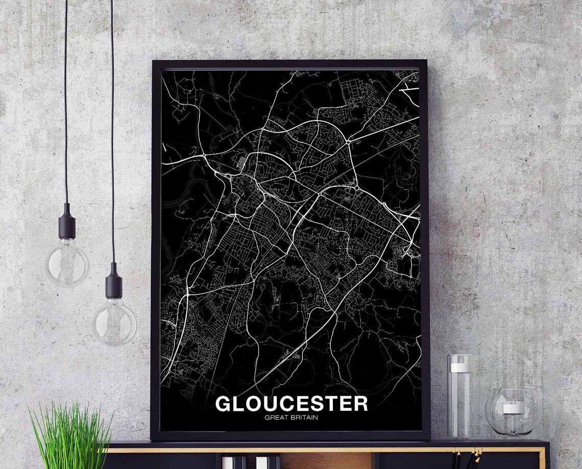 Gloucester Great Britain Black City Street Map Minimalist Hometown Poster
