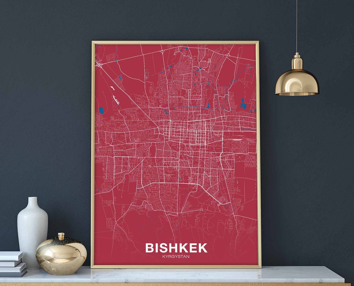 Bold Bishkek Kyrgyzstan Red Modern Street Map City Art Poster